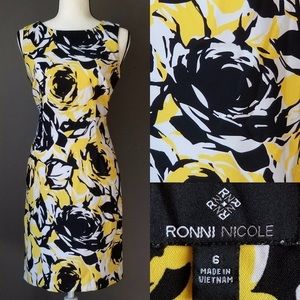 Black white and yellow print dress